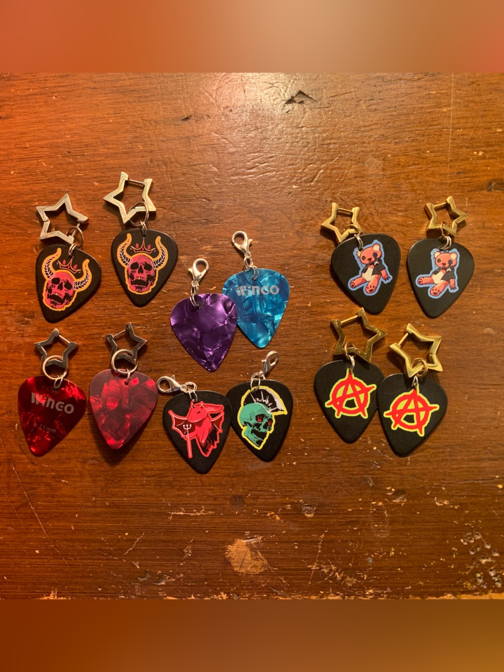 Handmade Guitar pick star earrings with mix and match necklace charms